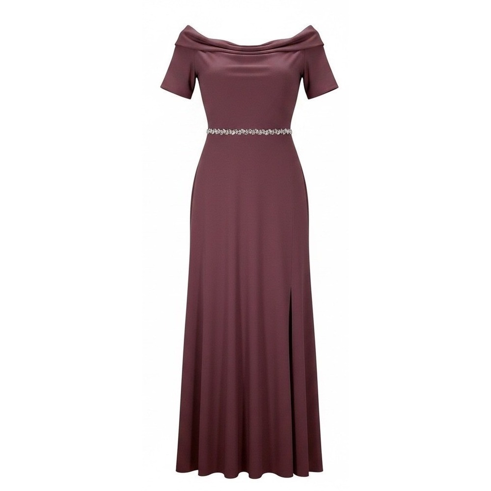 Oleg Cassini Wine Cowl Neck Rhinestone Waist Formal Gown Dress Plum 12